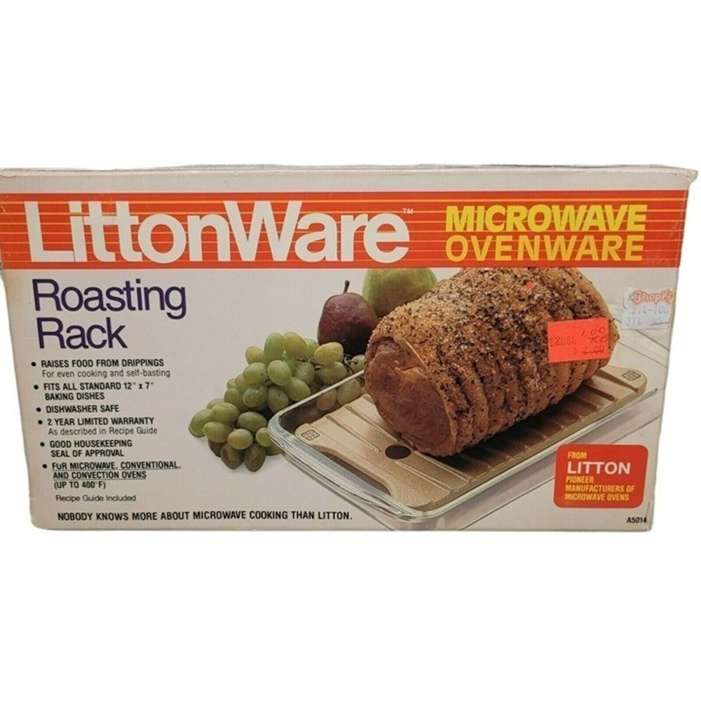 LittonWare Roasting Rack Kitchen Tan Speckled Vintage Microwave Ovenware A5014‎